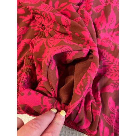 Torrid Cottage Core Smocked Bust Puff Sleeve Red Floral Midi Dress Size 2 (2X) - Picture 13 of 13